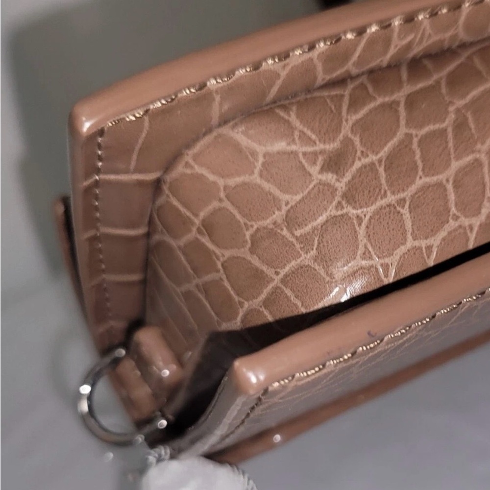 Charles & Keith Croc-Embossed Crossbody Bag in Brown Faux Leather & Dust Bag - Picture 12 of 16